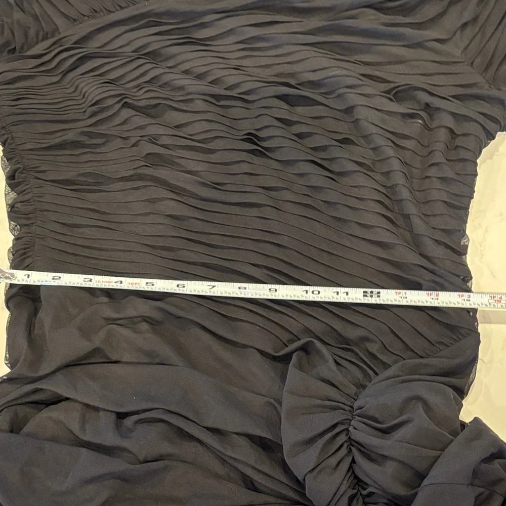 Tadashi Shoji Elegant Black Long Sleeve Gown draped mesh stretch dress - Picture 7 of 8